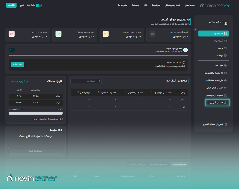 داشبور کاربر سایت نوین تتر