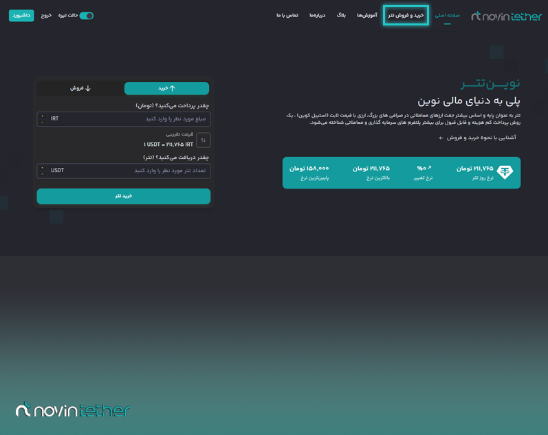 صفحه اصلی وبسایت صرافی نوین تتر